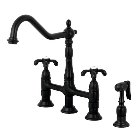 Kingston Brass KS1270TXBS French Country Bridge Kitchen Faucet W/ Brass Sprayer, Black KS1270TXBS